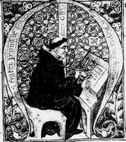 Fra' Pietro da Pavia, Iniziale miniata con autoritratto dalla Naturalis Historia di Plinio, Milano, Biblioteca Ambrosiana, ms E 24 inf