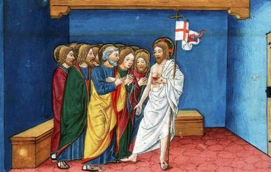 Jésus ressuscité dit, incrédule saint Thomas, à toucher ses plaies - Vignette / illustration de «Histoires de Saint-Joachim, Sainte-Anne, ...