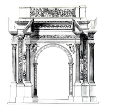 Arco quadrifronte di Settimio Severo a Leptis Magna da M. Wheeler, Arte e architettura romana, p. 155