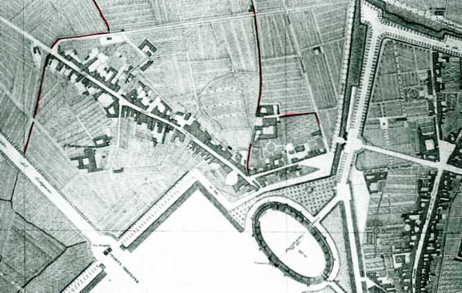 Il Borgo degli ortolani in una mappa dell'Ottocento
