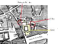 L'isolato del Castelletto intorno al 1740 (dalla pianta di Milano di Marcantonio Dal Re)