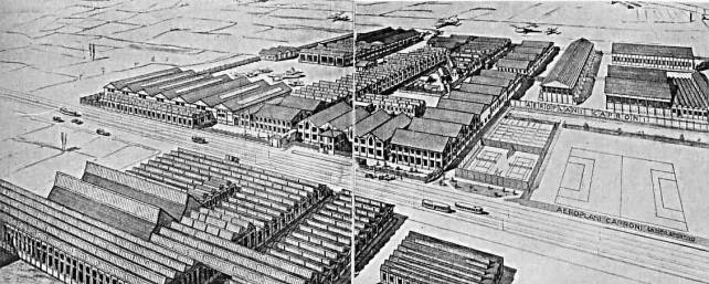 Disegno prospettico dello stabilimento Caproni (verso seconda metà anni ’30)