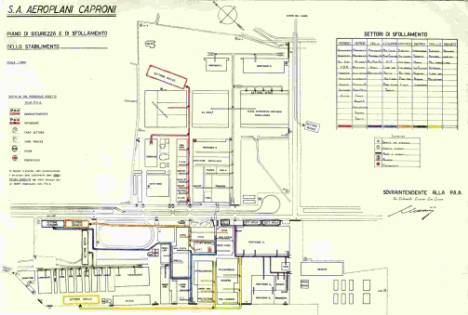 Mappa del complesso Caproni a Taliedo,  riportata in un piano di sfollamento databile verso il 1943