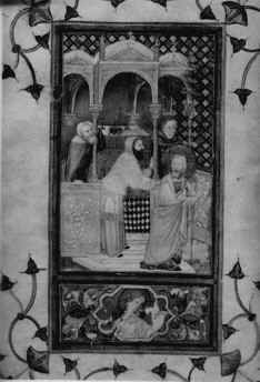 Libro d'Ore di Bianca di Savoia, Gioacchino cacciato dal tempio, f. 26v, Monaco, Staatsbibliothek, clm 23215
