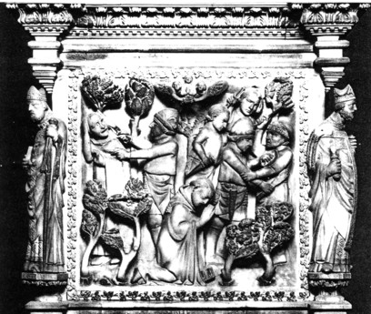 Giovanni di Balduccio, Arca di S. Pietro nella Cappella Portinari in S. Eustorgio; formella con l'assassinio di Pietro da Verona