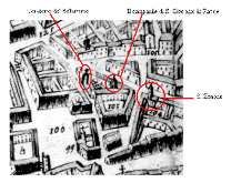 L'isolato del Castelletto intorno al 1630 (dalla veduta di Milano del Barateri)