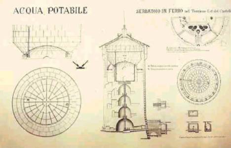 Serbatoio in ferro dellacquedotto nel torrione est del Castello (1893)