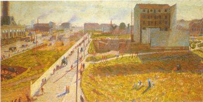 La centrale di p.za Trento nel quadro 'Officine a Porta Romana' di Boccioni (1909)