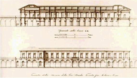 Il disegno originale dell’edificio della seconda Stazione di Porta Nuova (1850)