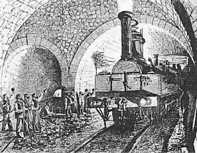 Transito del primo treno nella galleria del Frejus (1871)
