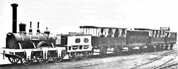 Il primo treno della linea Napoli-Portici, nella ricostruzione fatta nel 1939