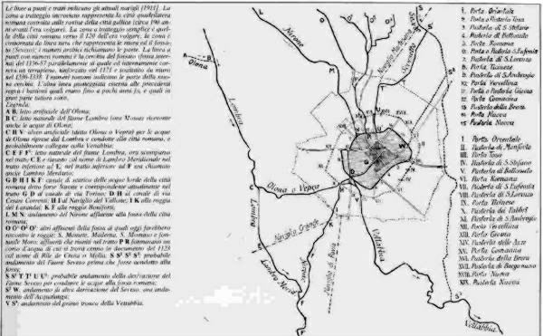 Ricostruzione della idrografia milanese in epoca romana, fatta dall’ing. Poggi (1911)