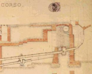 Particolare del progetto della fognatura del Nuovo Corso, che prevedeva un cunicolo laterale multiservizi (verso il 1890)
