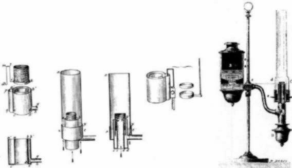 Schema costruttivo di lampade Argand (inizi 800)