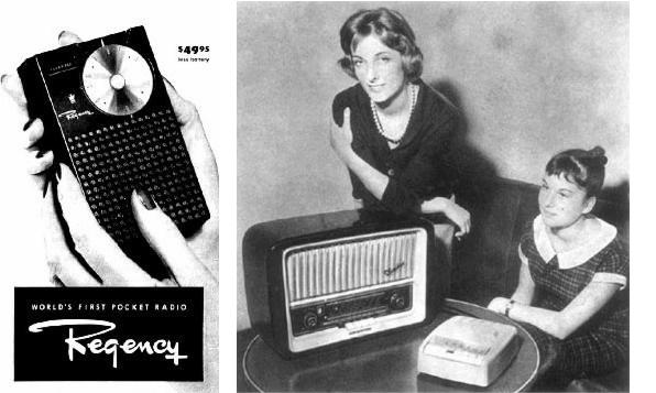 Una delle prime radioline a transistor verso il 1954 (a sinistra). La filodiffusione (a destra).