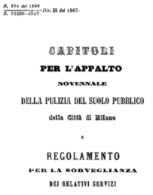 Frontespizio per il capitolato dei servizi di pulizia urbana del 1867