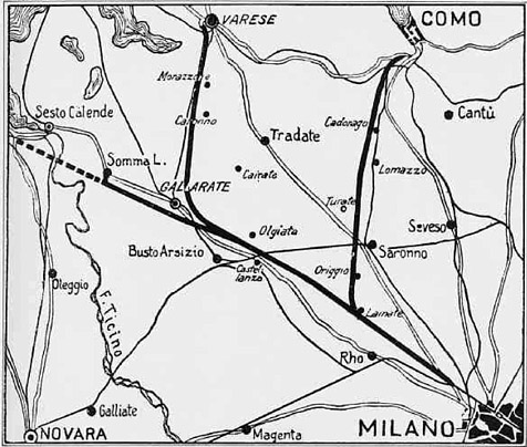 Il percorso originale dell’autostrada
Milano-Laghi