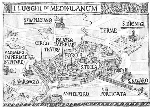 Ricostruzione di Milano ai tempi romani (I-V sec D.C)
