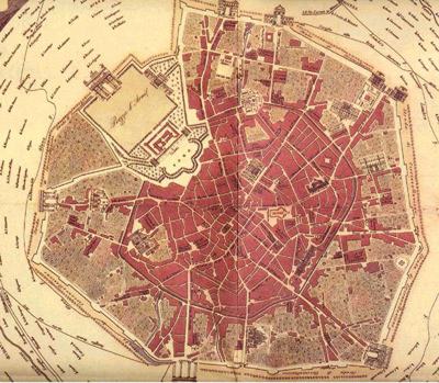 La planimetria stradale di Milano in una mappa del 1844