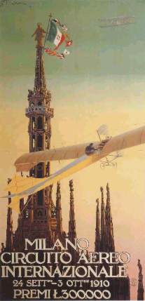 Il Circuito Aereo di Milano (1910), in una litografia di Aldo Mazza