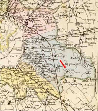 Posizione della cascina Tagliedo in una carta del 1873