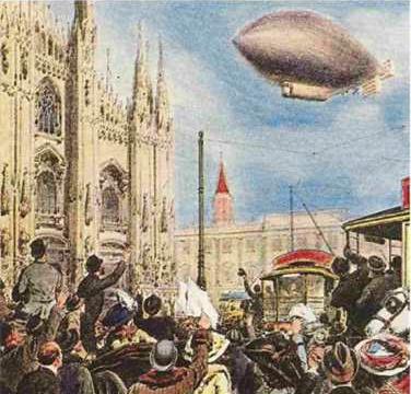 il dirigibile F.1 sopra la piazza del Duomo