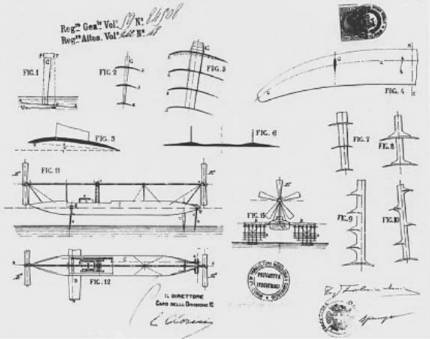 Disegno di idrottero allegato al brevetto del 1906